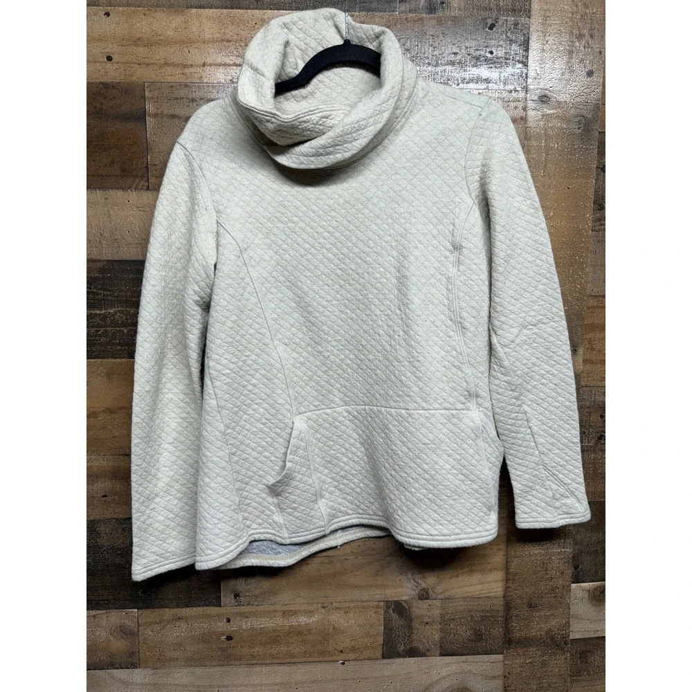 Kuhl Quinn Cowl Neck‎ Pullover Oatmeal Quilted Kangaroo Pocket Sweater Womens XL